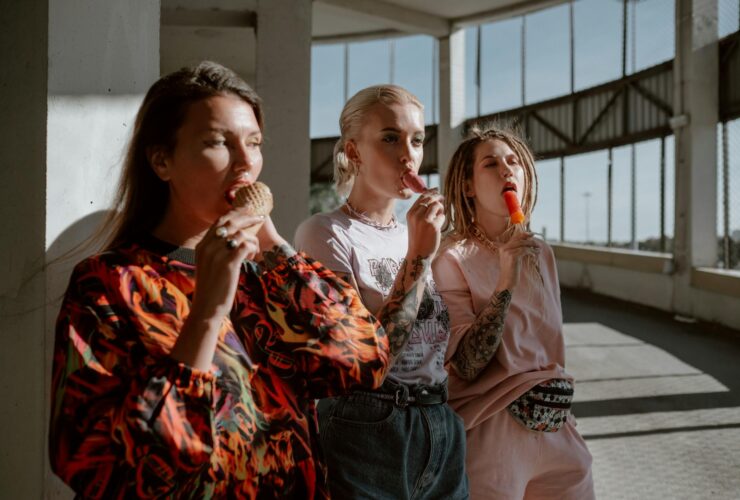 women eating ice creams