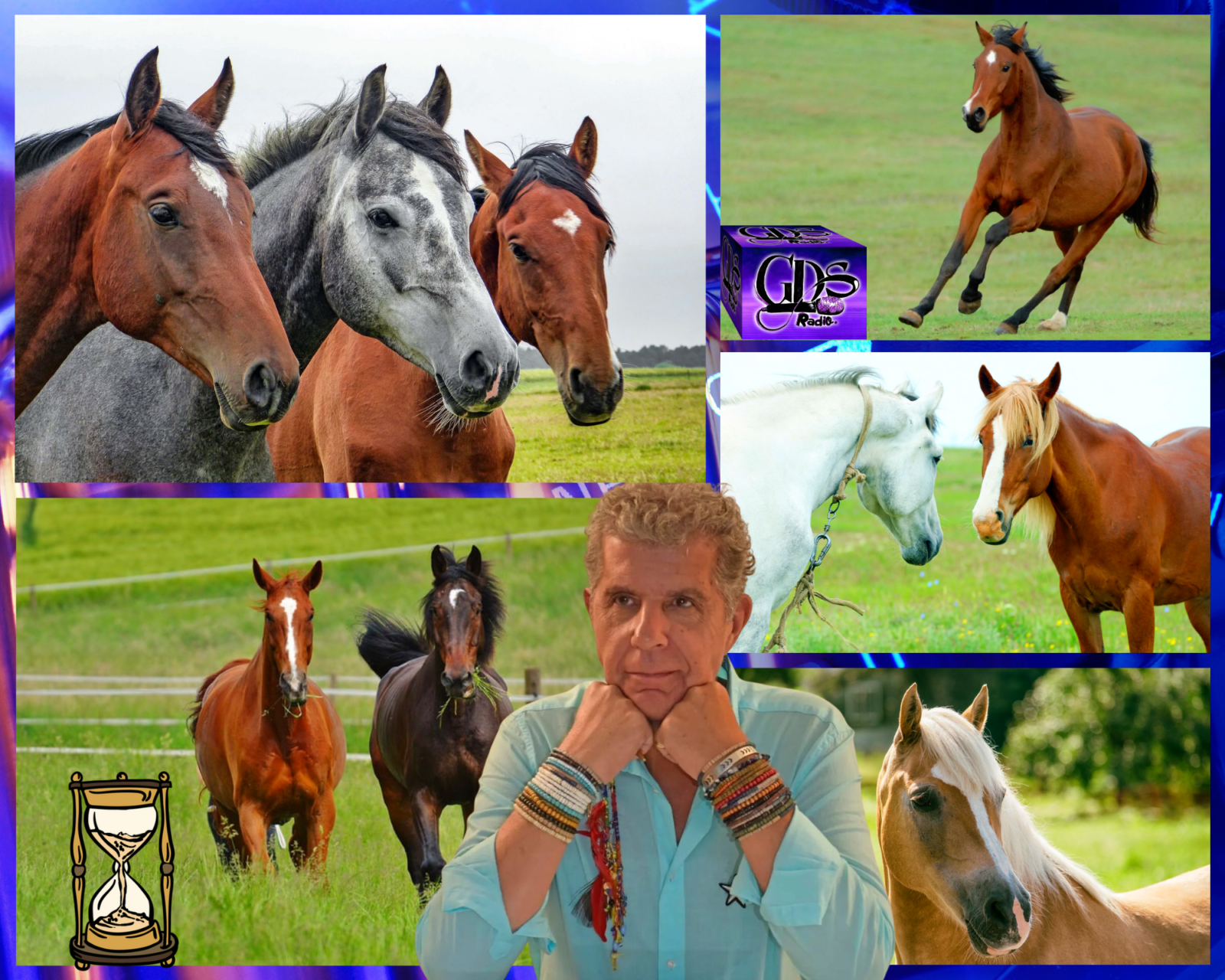 Green and brown horses photo collage