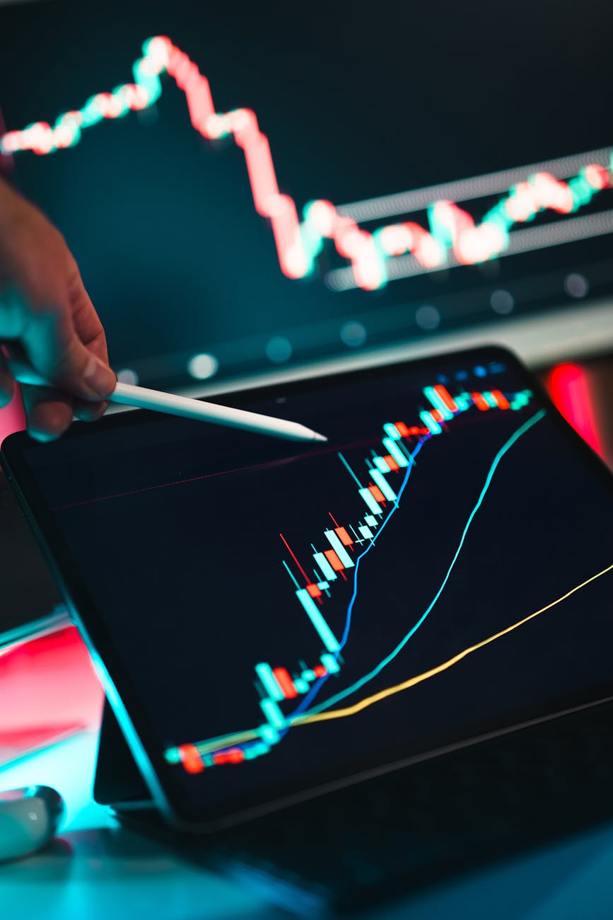 analyzing trading data on digital tablet