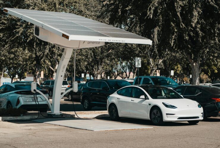 electric cars charging on stations