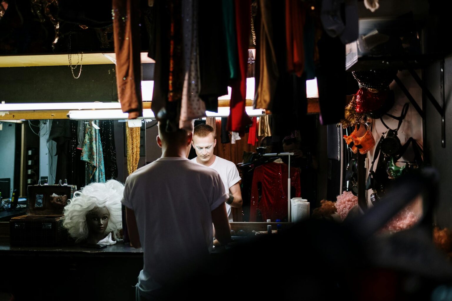 drag queen getting ready in dressing room