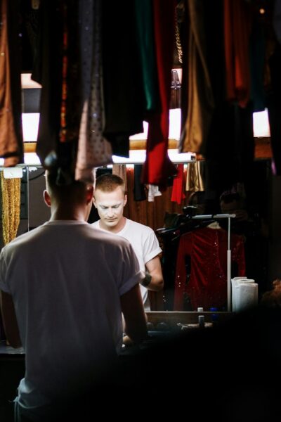 drag queen getting ready in dressing room