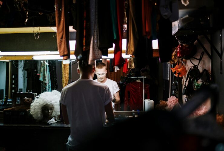 drag queen getting ready in dressing room